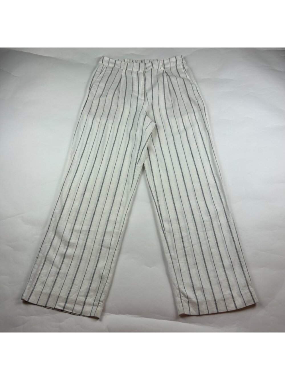 Old Navy Cream Navy Striped Linen Taylor Wide Leg Summer Trouser M
